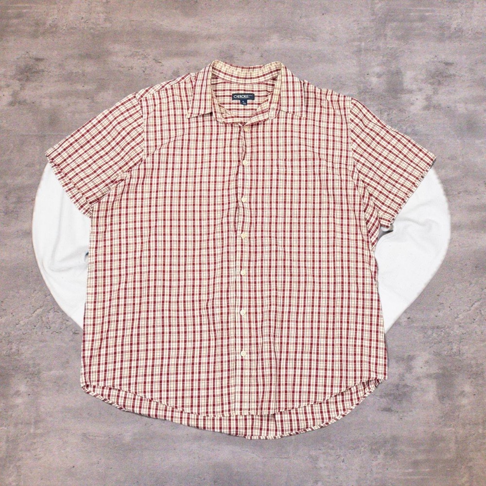 Y2K 2000's 00's Cherokee Red Plaid Checked Striped Short Sleeve Shirt